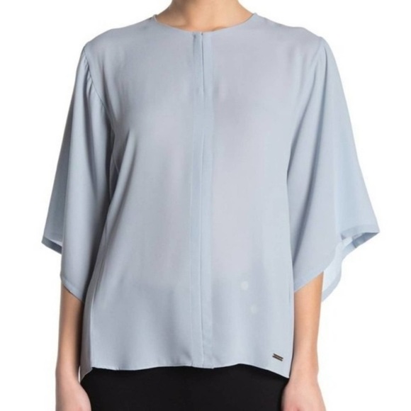 T Tahari 3x Blue Blouse Flowy Dolmen Sleeves V-neck Top - Picture 1 of 14